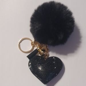 Black Heart Keychain with Pom Pom